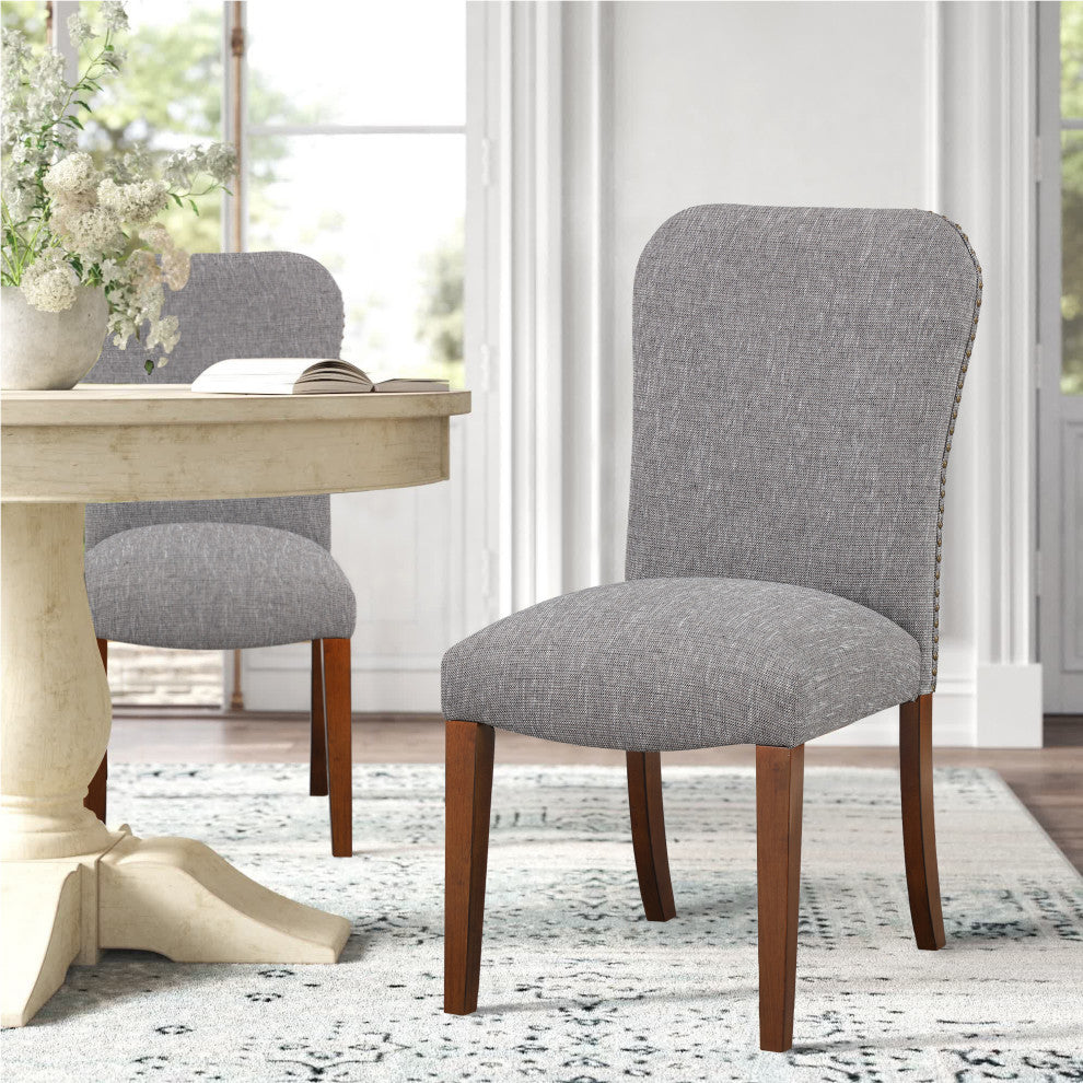 Salina Dining Chair in Performance Fabric with Nail Heads - set of 1, Ashen Grey