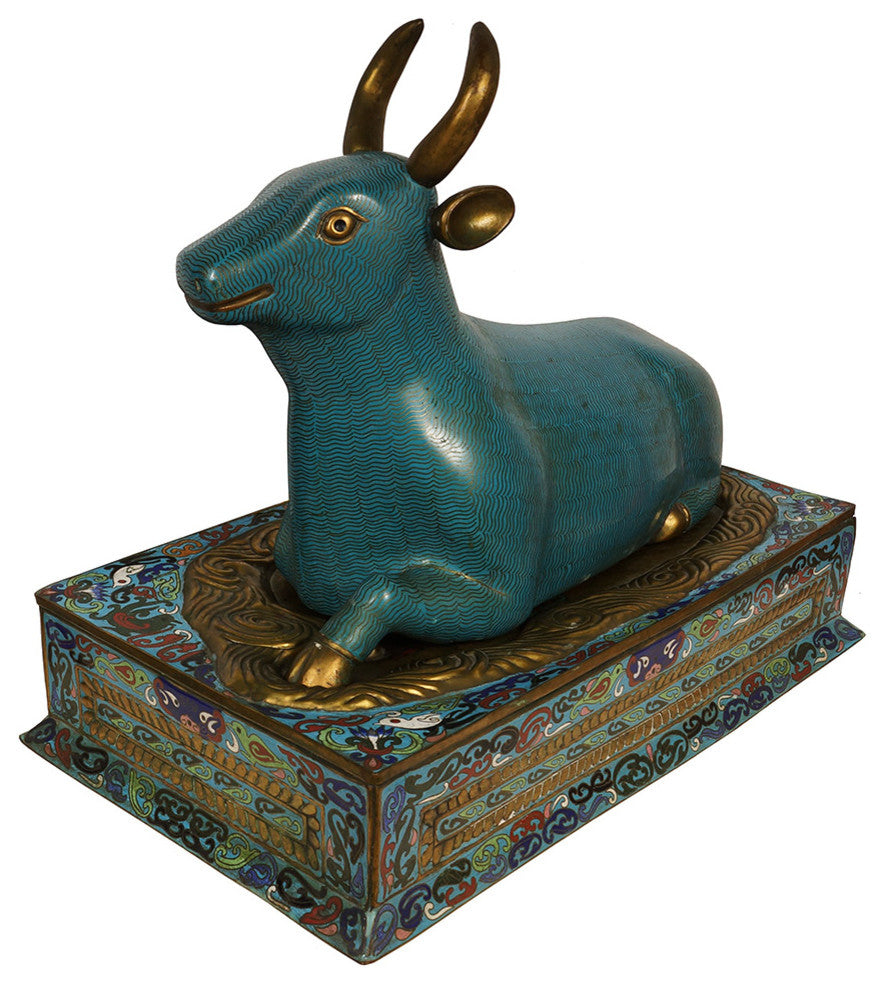 Consigned ANTIQUE CHINESE ROYAL GOLD PLATED CLOISONNE BULL
