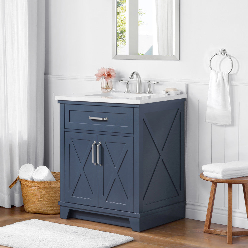 Ove Decors Ollie 30" Single Sink Vanity, Midnight Blue With Hardware