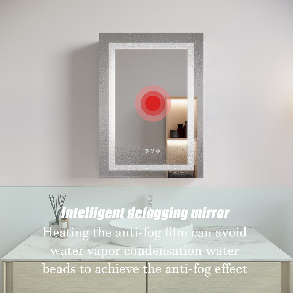 20" Surface/Recessed Mount Aluminum Medicine Cabinet with Mirror and LED Lights
