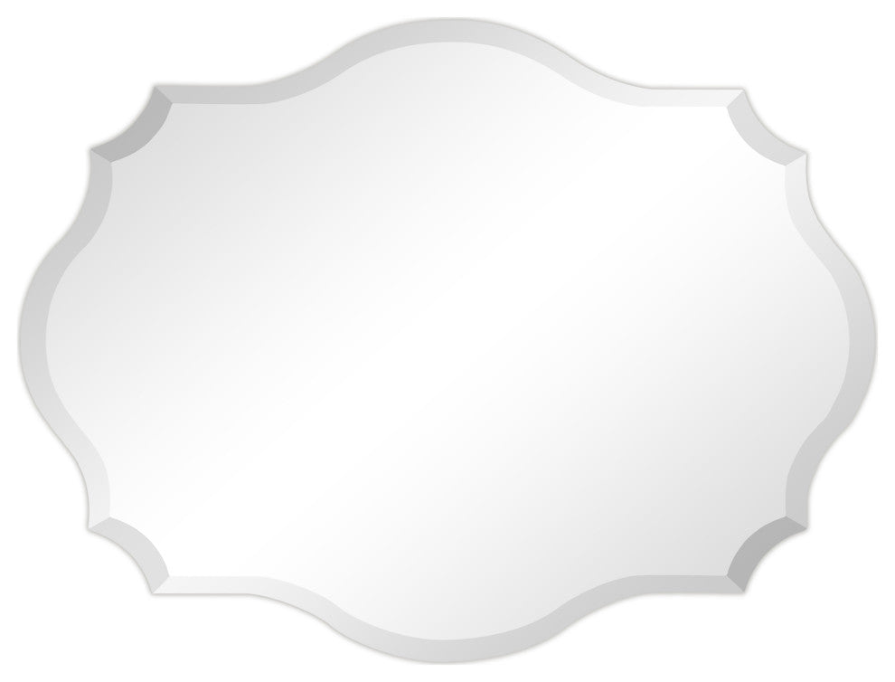 Frameless Beveled Oblong Scalloped Wall Mirror, 1"-Beveled Edge, 24"x32"
