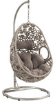 Benzara BM269031 Patio Hanging Chair With Open Circular Motifs, Gray