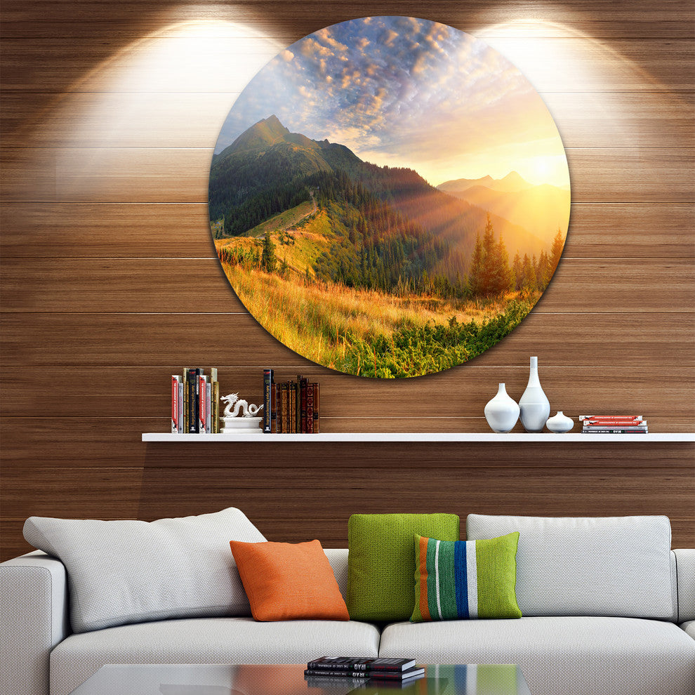 Summer Sunrise Under Thick Clouds, Landscape Disc Metal Wall Art, 23"