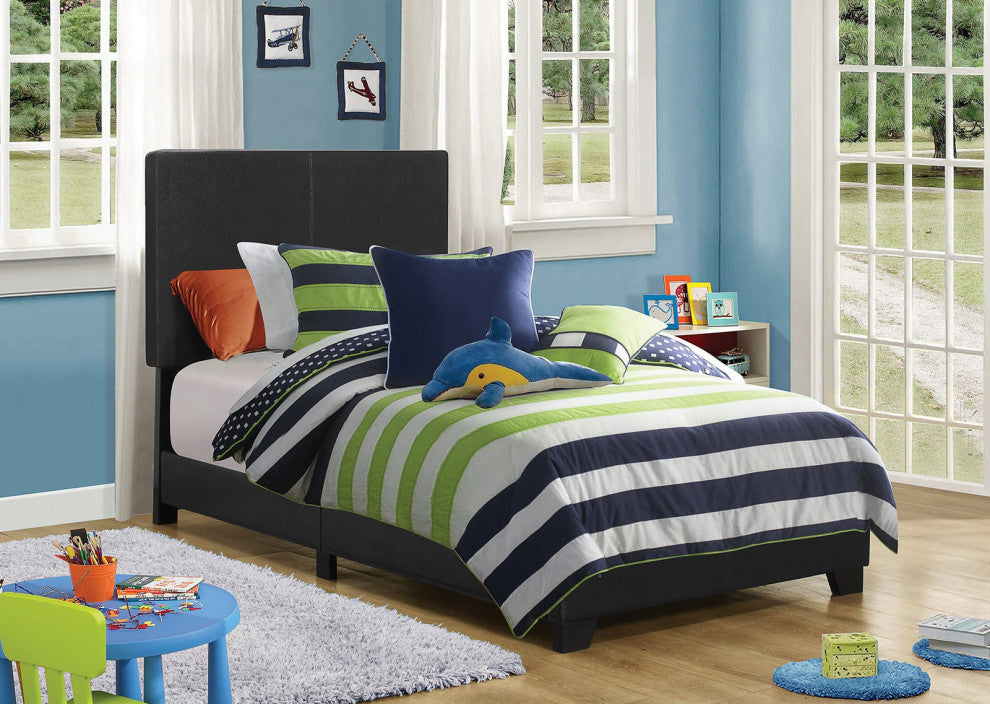 Leatherette Upholstered Bed, Twin Size, Black