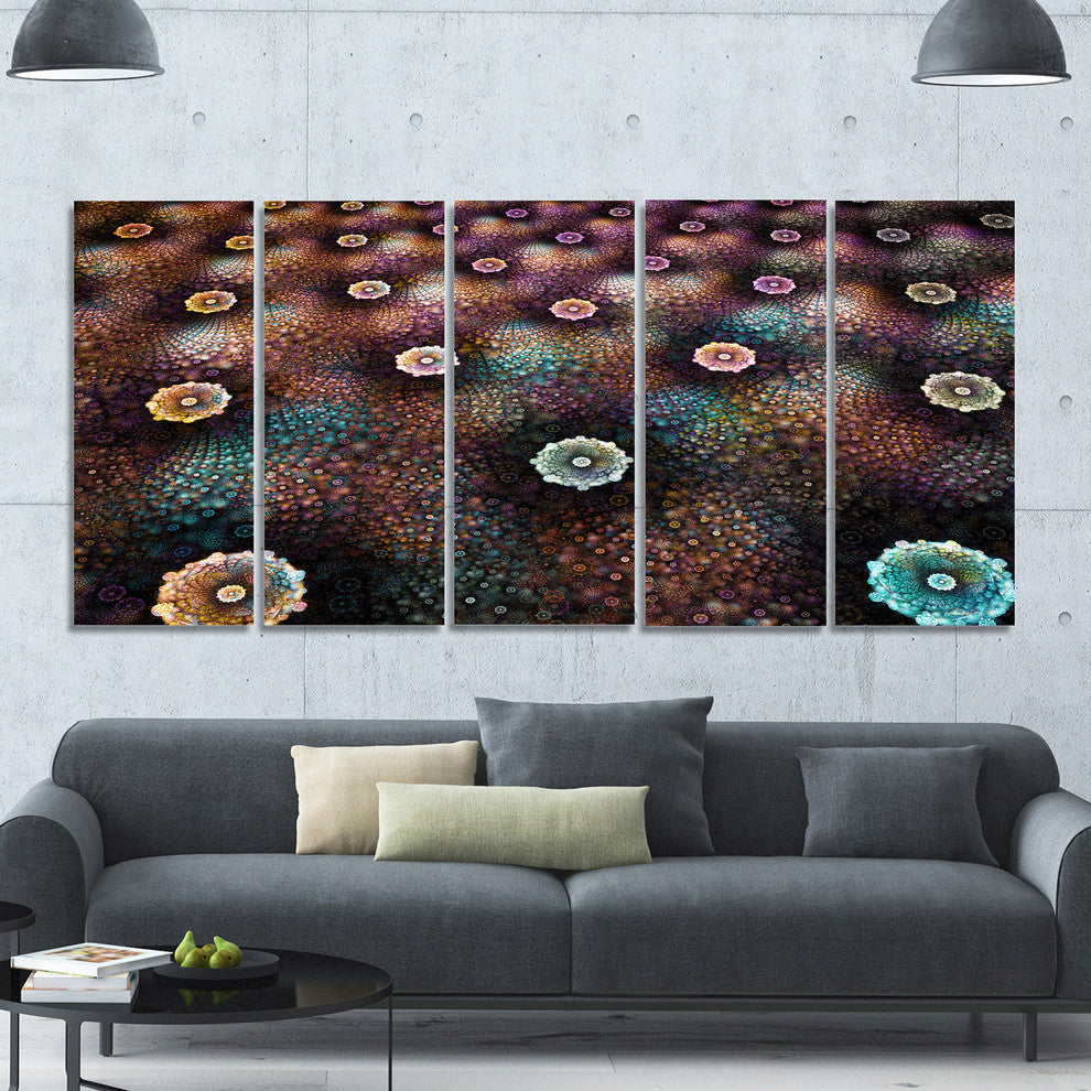 Brown Flowers on Alien Planet, Floral Canvas Art Print, 60"x28", 5 Panels