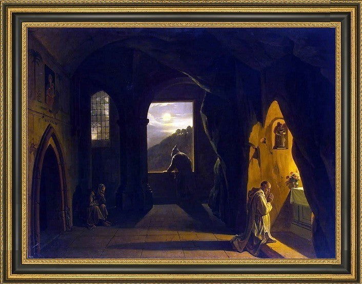 Francois-Marius Granet Monks in a Cave Framed Premium Canvas Print, 21"x28"