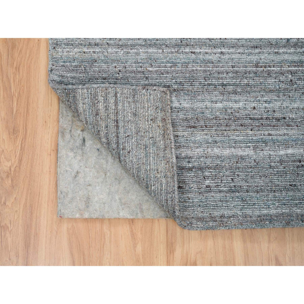 Coin Gray Wool Hand Loomed Modern Striae Design Runner Oriental Rug 2'7"x14'