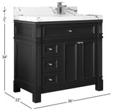 Paris 36" Right Offset Bathroom Vanity, Black 2" Piatra Gray