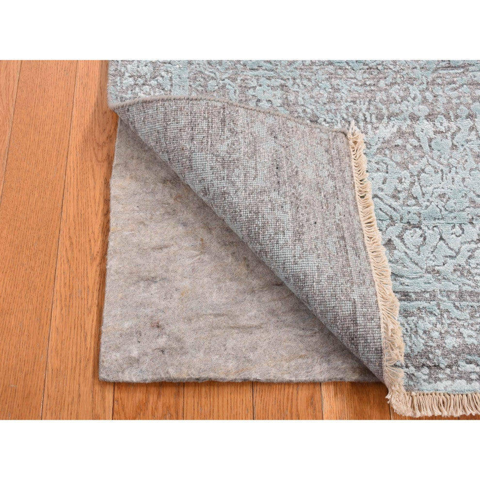 Green Wool and Silk Hand Knotted Broken Persian Design Runner Rug 2'6" x 5'8"