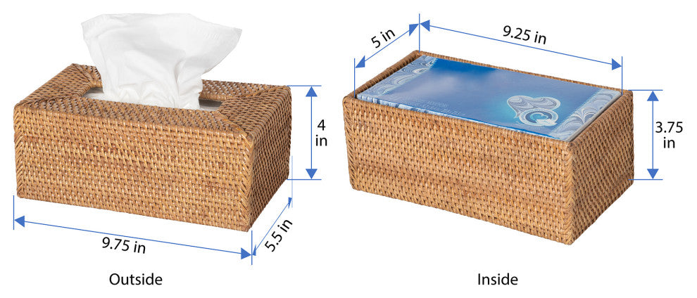Loma Rectangular Rattan Tissue Box Cover, Latte