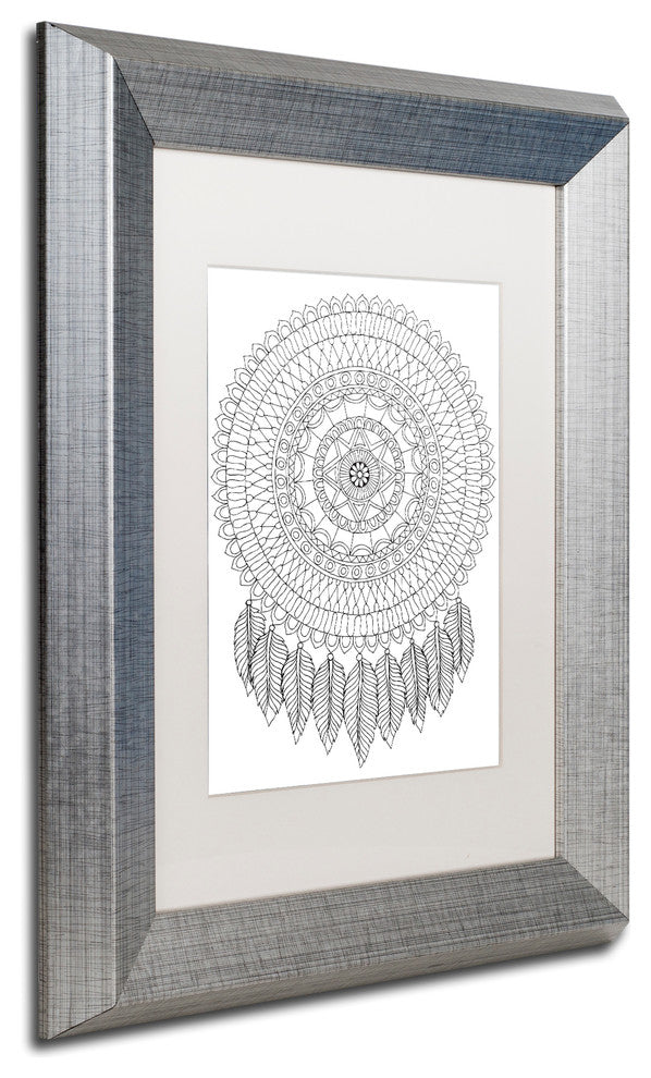 Hello Angel ''Mandalafeather Dreamcatcher'' Art, Silver Frame, White Mat, 14x11