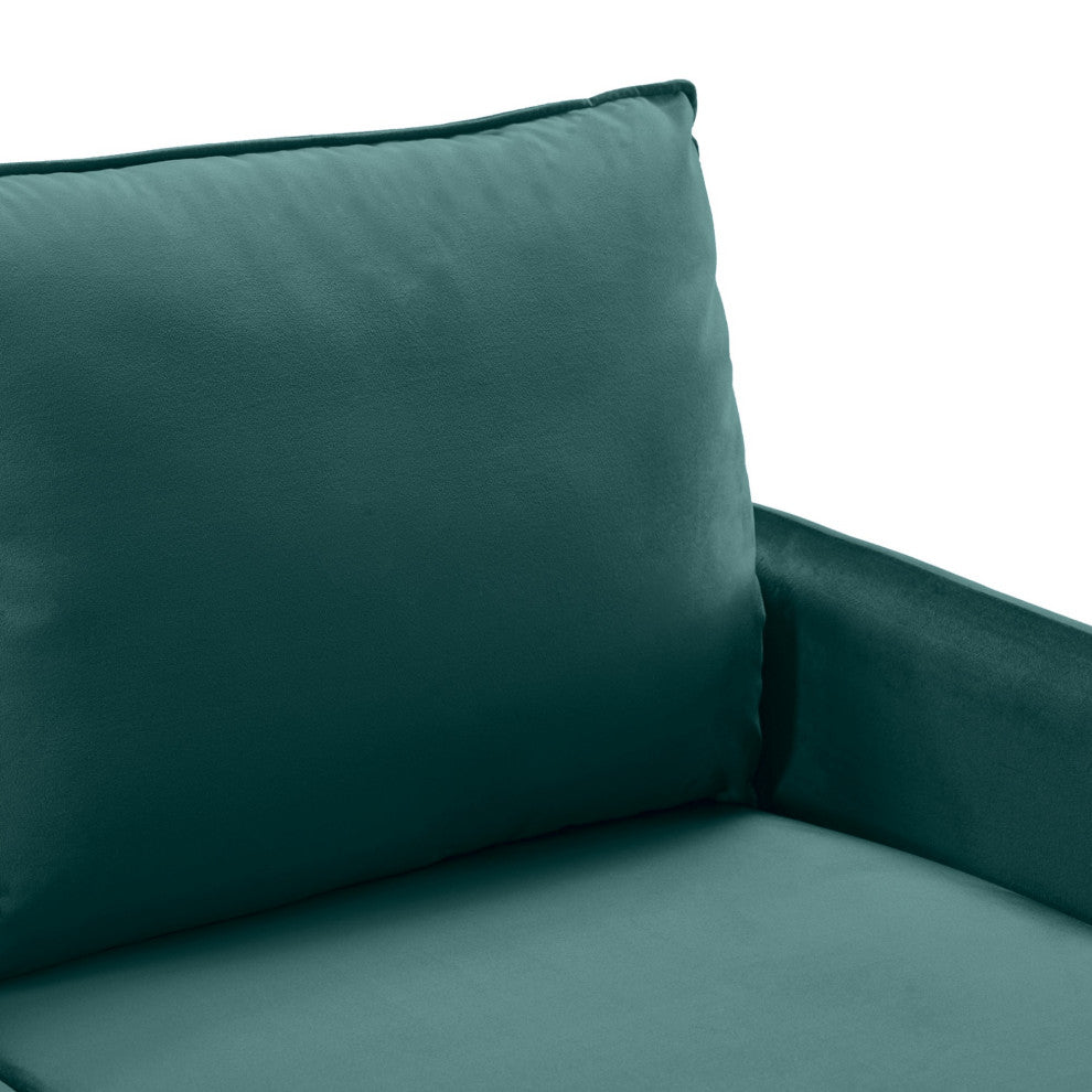Teal Contemporary Velvet Sofa With Side Pockets