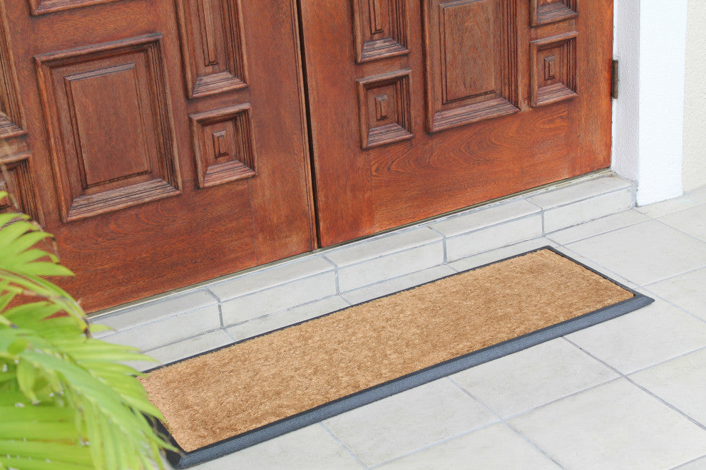A1HC Natural Coir and Rubber Large Door Mat, Black Border Molded Coir 18"x48"