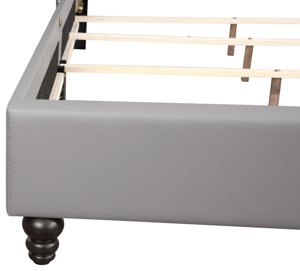 Mina Upholstered Faux Leather Bed, Gray, King