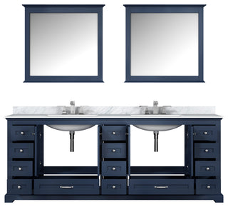 Dukes 84" Navy Blue Double Vanity, White Square Sinks, 34" Mirrors With Faucets