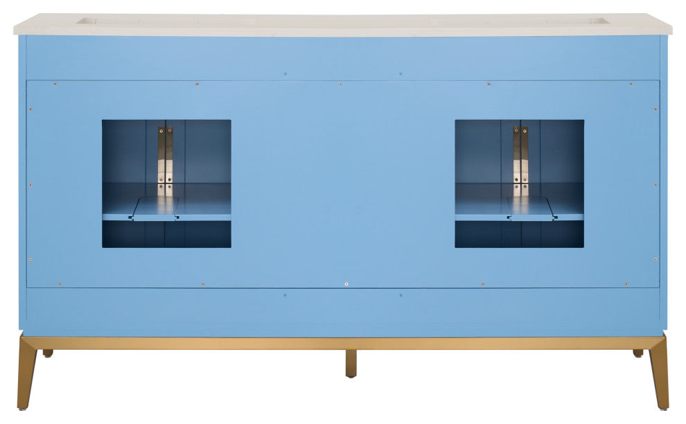 Alison Freestanding Bathroom Vanity with Italian Carrara White Marble Top, Light Blue, 60"