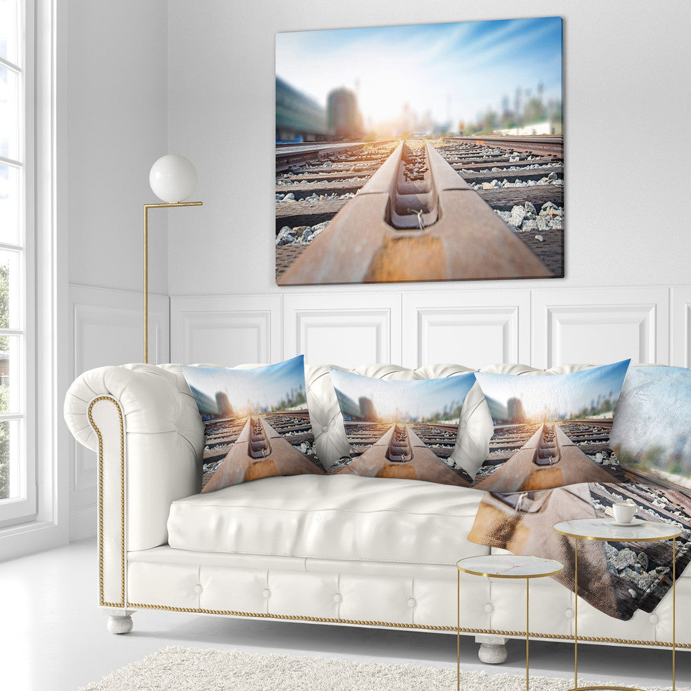 Cargo Train Platform with Container Landscape Photography Throw Pillow, 16"x16"