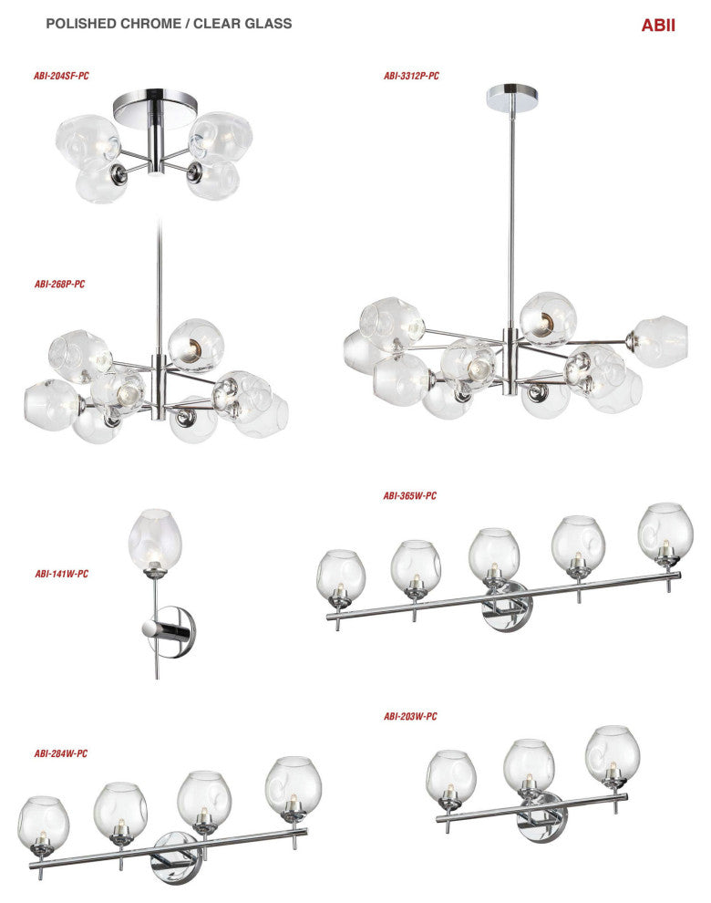 4 Light Halogen Semi Flush, Polished Chrome with Clear Glass