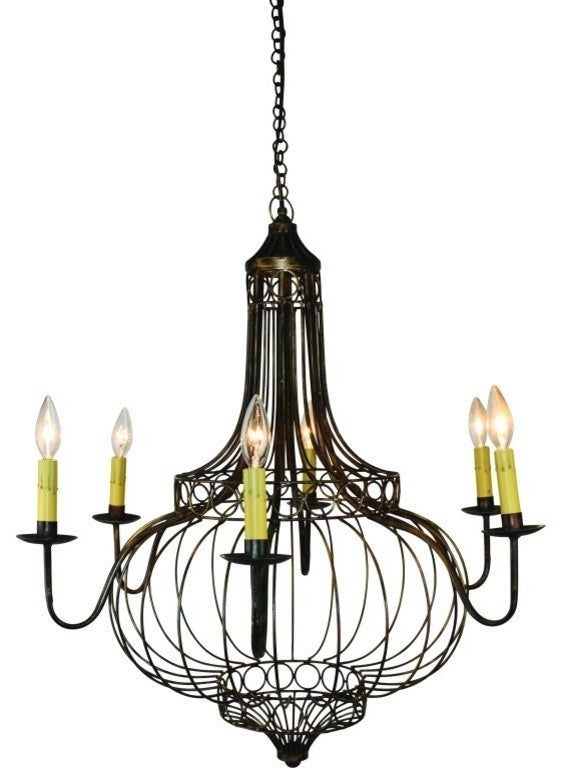 Bronze Iron French Basket Chandelier, Romantic Country Cottage Globe