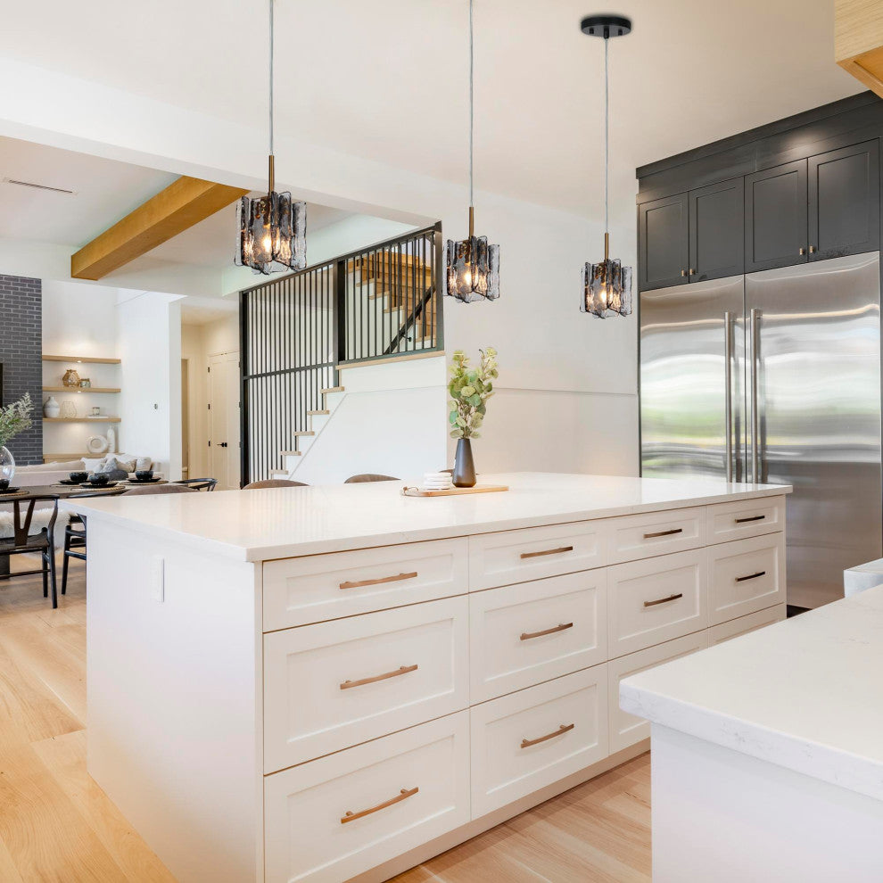 LNC Tucana Polished Gold Matte Black Modern Pendant Light, Textured Glass, 1-Light