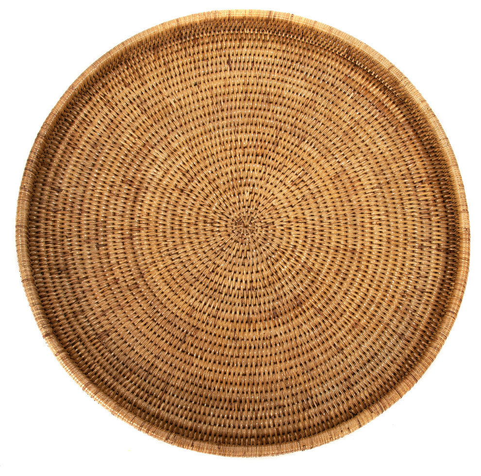 Artifacts Rattan™ Round Serving / Ottoman Tray, Honey Brown, 24"x24"x2"