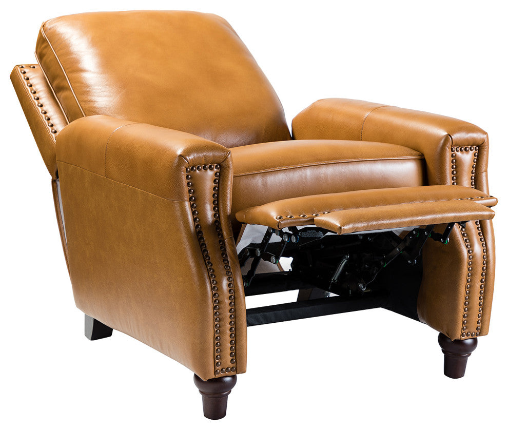 Genuine Leather Recliner With Nailhead Trim Set of 2, Camel