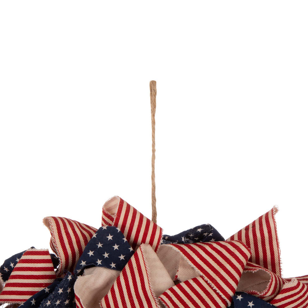 19"D Fabric Patriotic/Americana Stripes and Stars Wreath