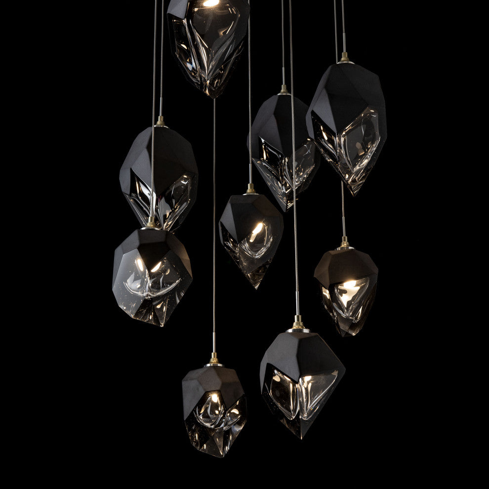 Chrysalis 9-Light Mixed Crystal Pendant Modern Brass Finish- Long, Black Crystal