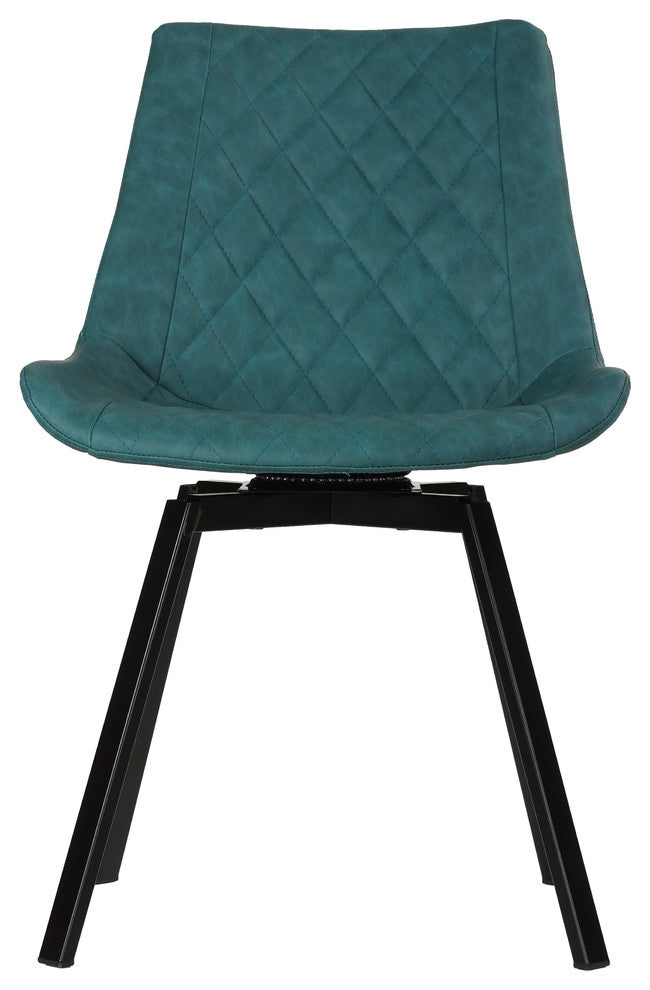 Cortesi Home Azov Swivel Dining Chairs, Deep Aqua Faux Leather, Set of 2