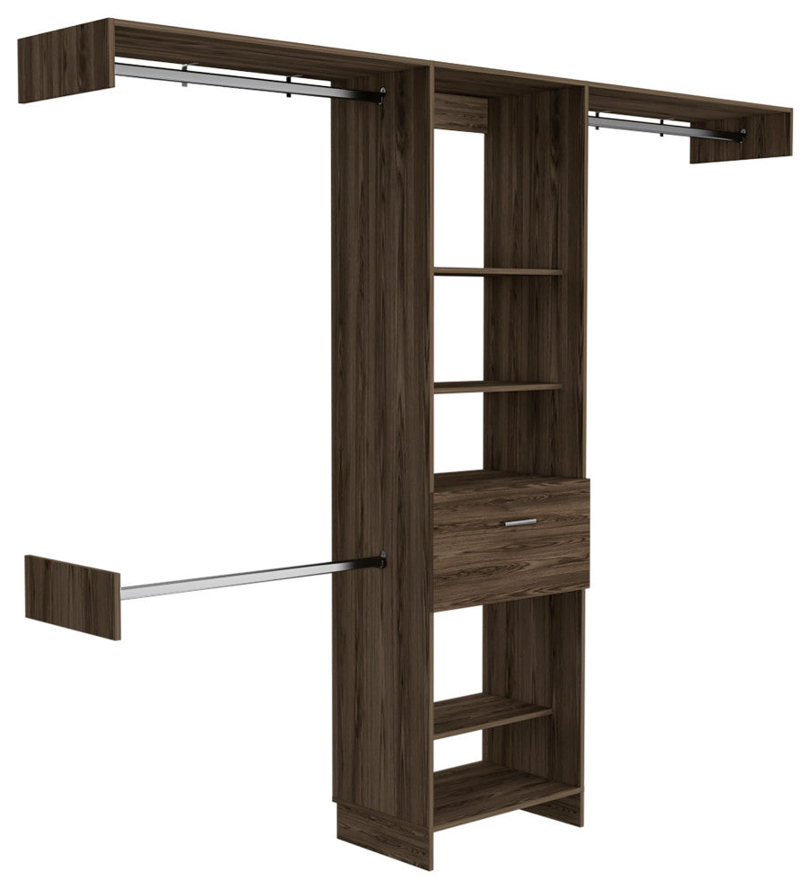 DEPOT E-SHOP Brisk 250 Closet System, 5 Shelves, 1 Drawer, Dark Walnut