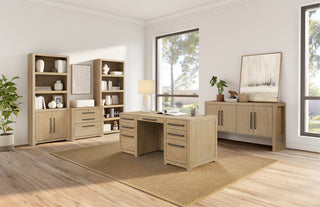 Modern Wood Double Pedestal Executive Desk, Light Brown