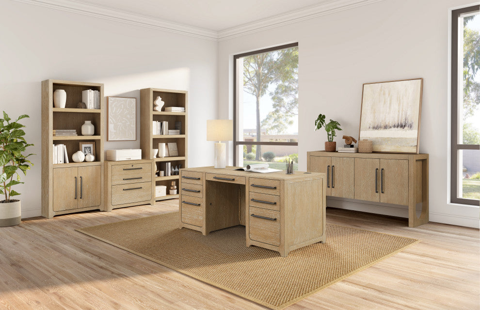 Modern Wood Double Pedestal Executive Desk, Light Brown