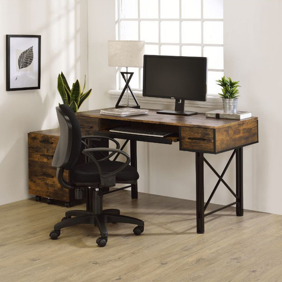 2 Drawers Computer Desk, Weathered Oak and Black Finish
