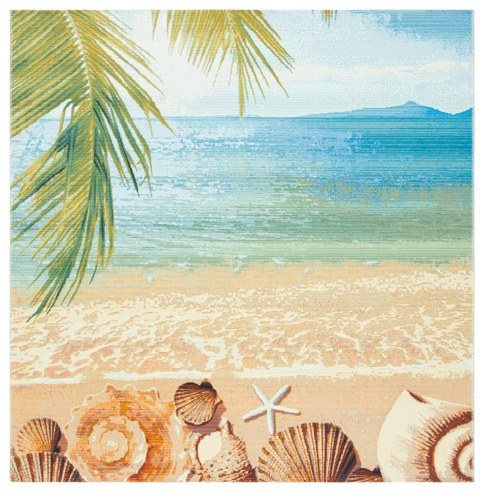 Safavieh Barbados Collection Indoor-Outdoor BAR555 Rug, Gold/Blue, 5'3" Square