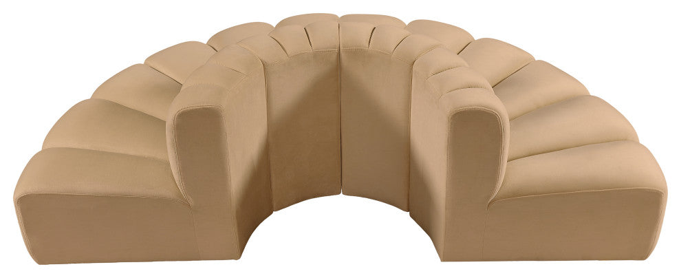 Arc Upholstered Outward Curved Modular Sectional, Camel, 4-Piece: Reverse Corner (4), Velvet