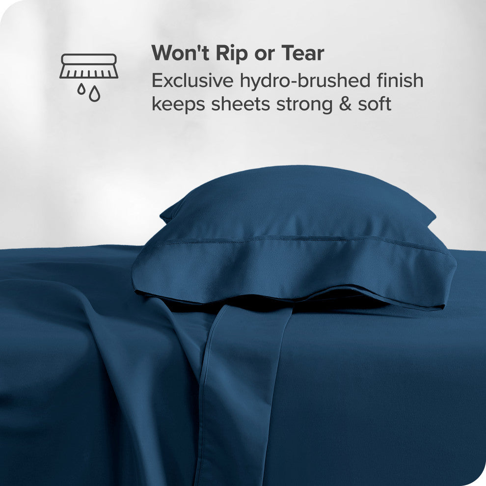 Bare Home Twin XL 1800 Microfiber Sheet Set, Dark Blue