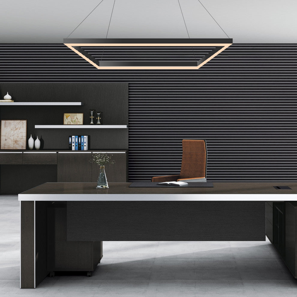 Nero Square Modern Metal LED Pendant Light, Black, Width: 23.63