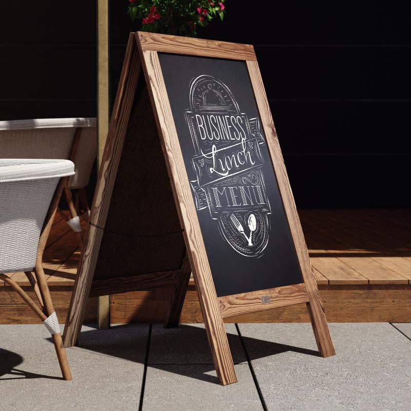 48" x 24" A-Frame Indoor/Outdoor A-Frame Magnetic Chalkboard Sign Set, Torched Brown