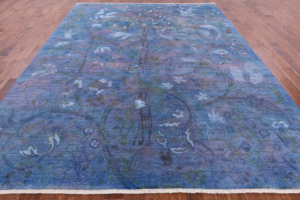 8' 10" X 11' 3" Persian Tree Of Life Wool and Silk Rug Q4558