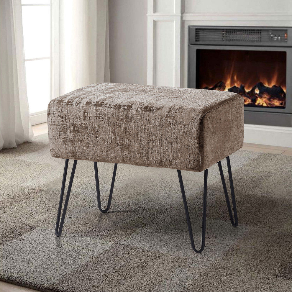Textured Velvet Ottoman, Simply Taupe