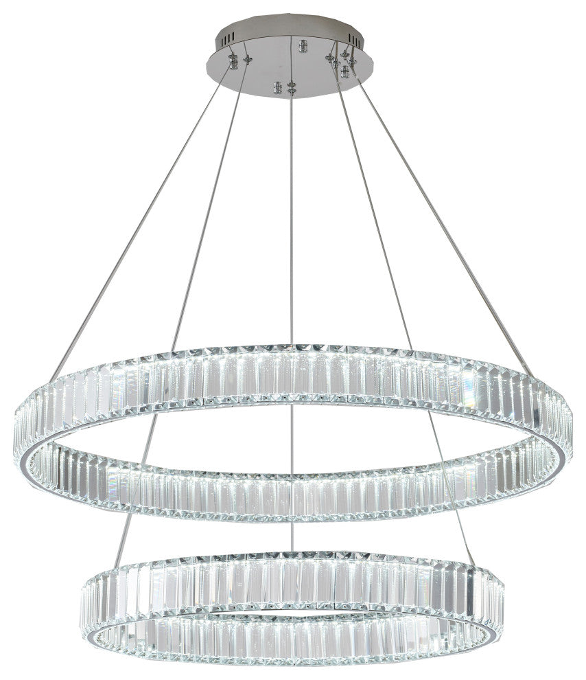 2 Tier Clear Crystal Halo Ring Chandelier With Chrome Hardware
