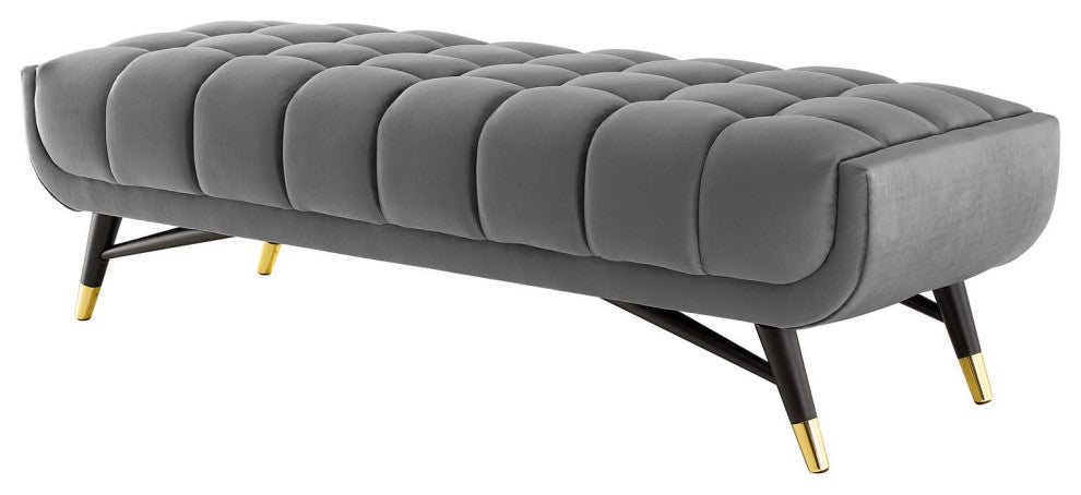 Accent Chair Bench, Velvet, Gray, Modern, Living Lounge Hotel Hospitality