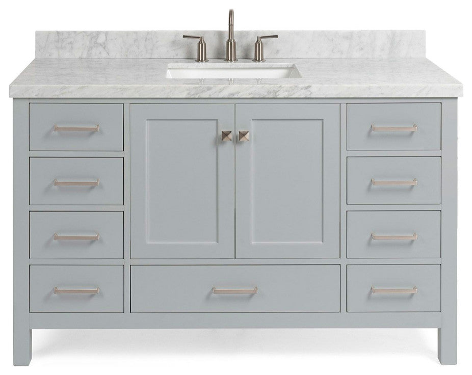 ARIEL Cambridge 55" Single Rectangle Sink Bathroom Vanity Grey With Marble Top