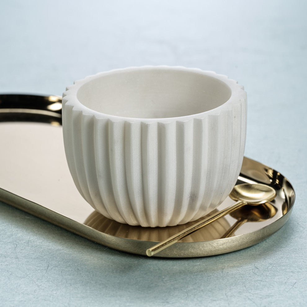 Mulhouse Ribbed White Marble Bowls, Set of 2
