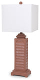 Set of 2 Blush Red Slatted Table Lamps With Square Shade