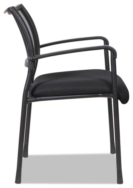 Comfortable Office Guest Chair, Metal Frame With Padded Mesh Fabric Seat, Black