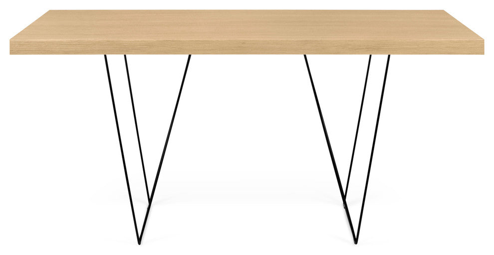 Contemporary Wire Leg Home Office Desk, Oak Top/Black Legs
