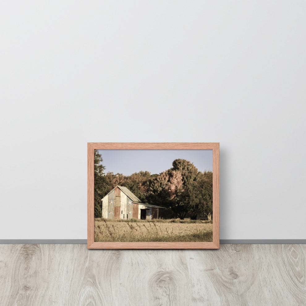 Patriotic Barn in Field Aged Effect Framed Photo Paper Wall Art Prints, Red Oak, 11" X 14"