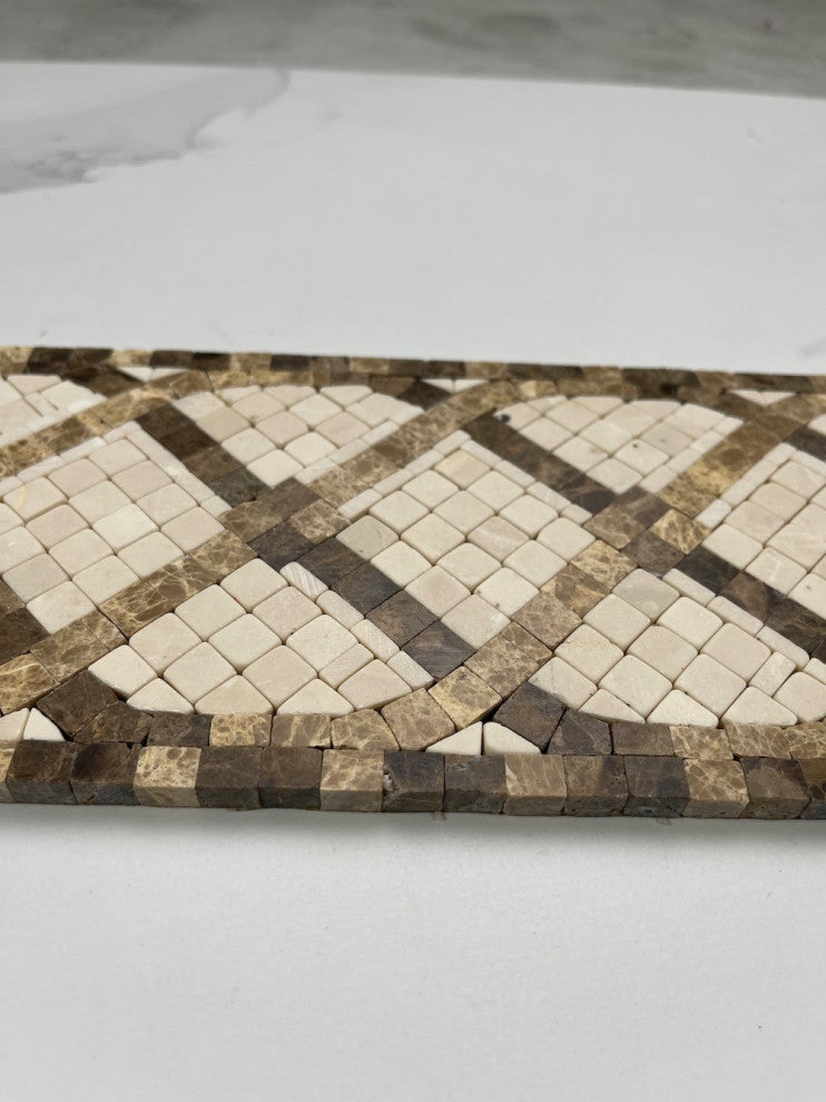Marble Mosaic Border Listello Tile Petra Emperador 4.75x12 Tumbled, 1 piece