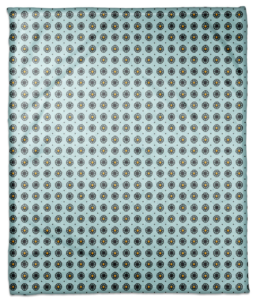 Pixel Floral Pattern in Blue Fleece Blanket